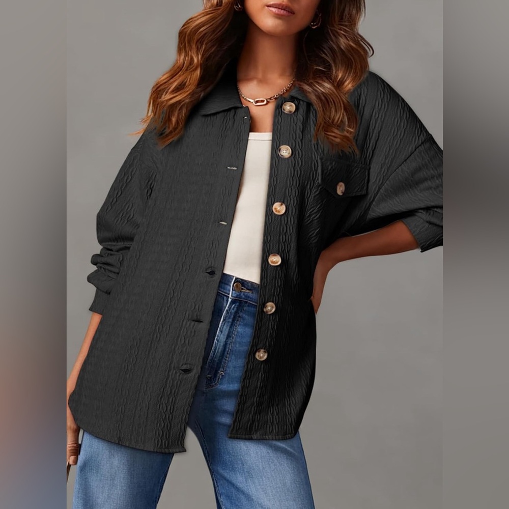 Cable Knit Lightweight Shacket Button Down Shirts Casual Oversized Blouses Tops
